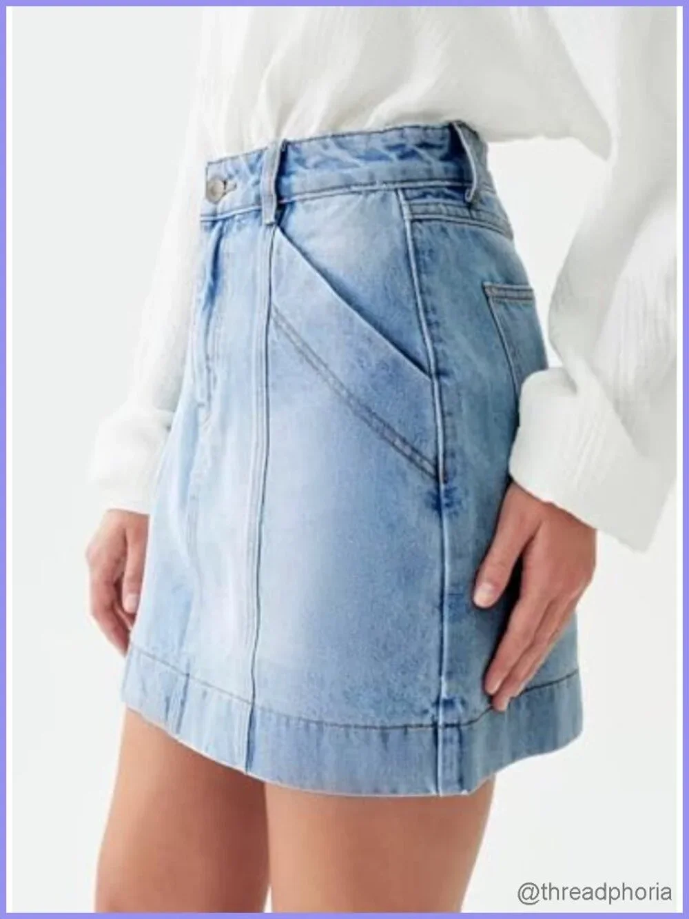 High Waisted Mini Denim Skirt with Pockets Front Seam Stretch